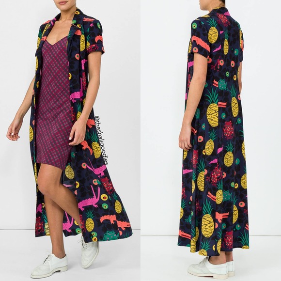 LHD x THE WEBSTER Marlin Dress Silk Midi Pineapple Fruits Art Deco - Picture 1 of 8